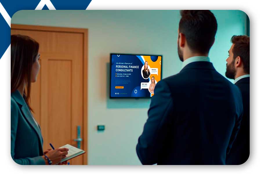 People watching content on the office TV that has been scheduled through Neptune's digital signage.